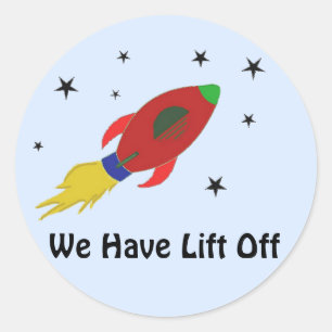 Rocket Ship met Gezegde Ronde Sticker