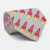  Rocket Ship Pattern Buitenspatie Hot Pink Stropdas (Opgerold)