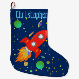 Rocket Ship Personalized Stocking Grote Kerstsok