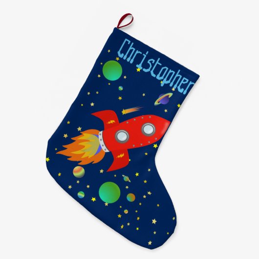 Rocket Ship Personalized Stocking Grote Kerstsok (Voorkant (Hangend))