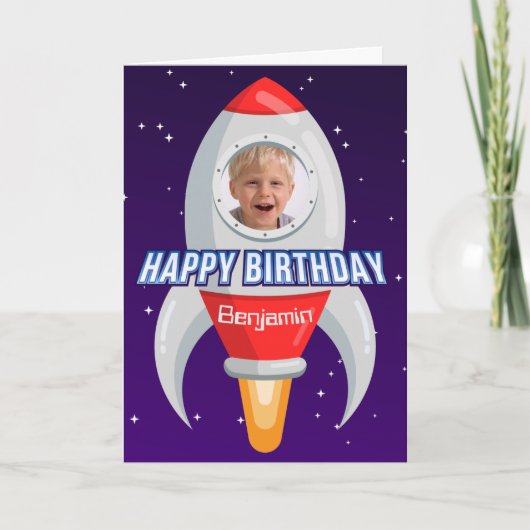 Rocket Ship Photo Custom Kaart (Voorkant)