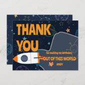 Rocket Ship Planet Theme Space Verjaardag Bedankt Briefkaart (Voorkant / Achterkant)