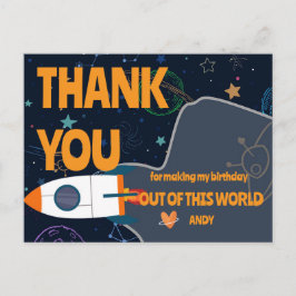 Rocket Ship Planet Theme Space Verjaardag Bedankt Briefkaart