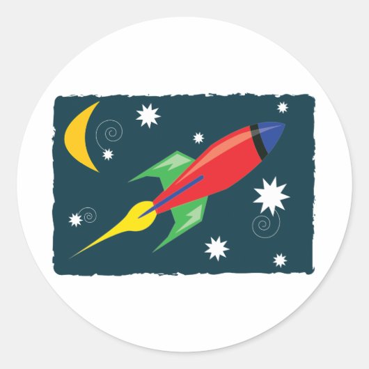Rocket Ship Ronde Sticker (Voorkant)