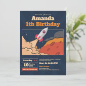 Rocket Ship Space Adventure Verjaardagsuitnodiging Kaart (Staand voorkant)