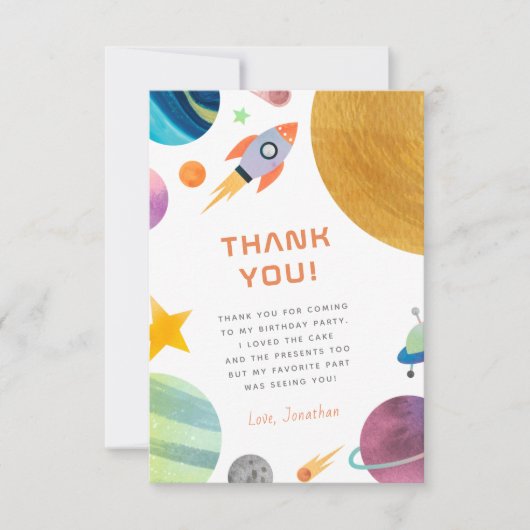Rocket Ship Space Boy Birthday Bedankkaart (Voorkant)