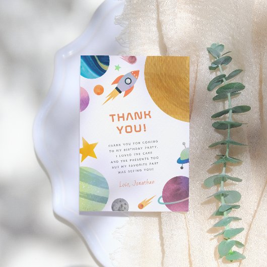 Rocket Ship Space Boy Birthday Bedankkaart