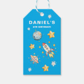 Rocket Ship Space-thema aangepaste verjaardagsfees Cadeaulabel (Voorkant)