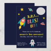 Rocket Ship Space Thema Verjaardagsfeest Kaart (Voorkant / Achterkant)