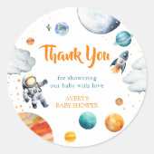 Rocket Ship Thank You Sticker Space Baby Shower (Voorkant)