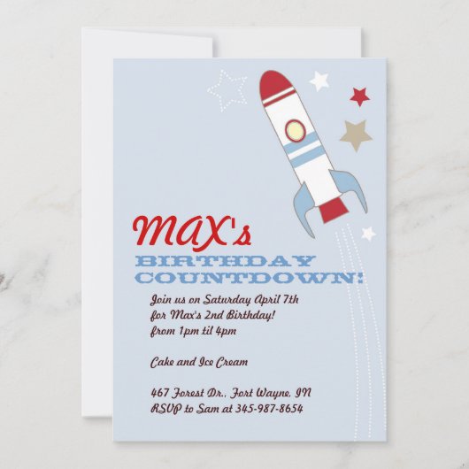 Rocket Ship Thmed Birthday Invitations Kaart (Voorkant)