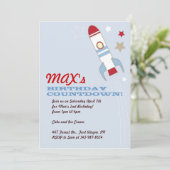 Rocket Ship Thmed Birthday Invitations Kaart (Staand voorkant)