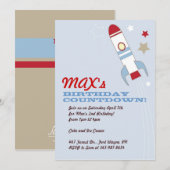 Rocket Ship Thmed Birthday Invitations Kaart (Voorkant / Achterkant)