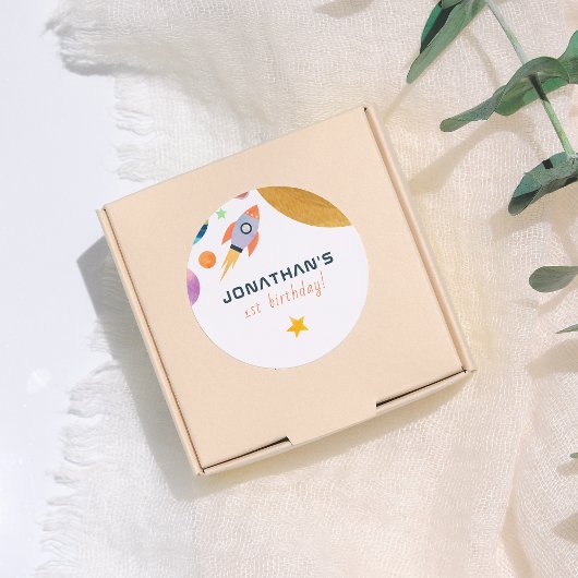 Rocket Ship Trip Around The Sun Space Boy Birthday Ronde Sticker