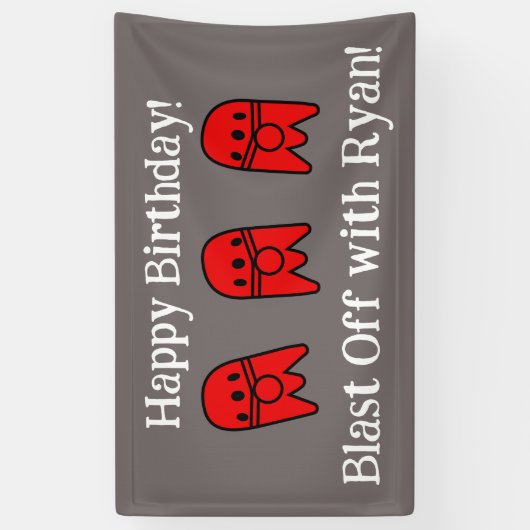 Rocket Ship Verjaardagsfeest Spandoek (Verticaal)