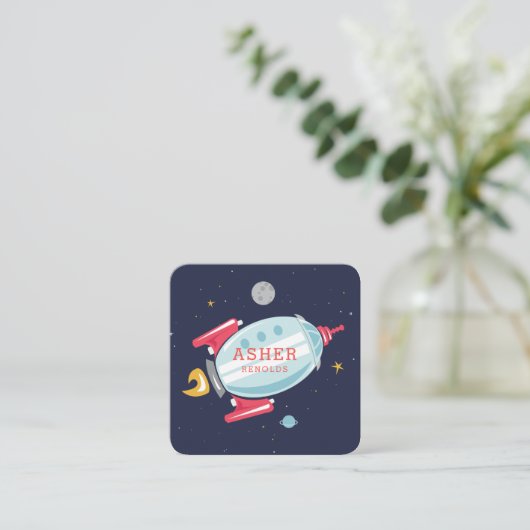 Rocket Ship Vierkante Visitekaartje (Staand voorkant)