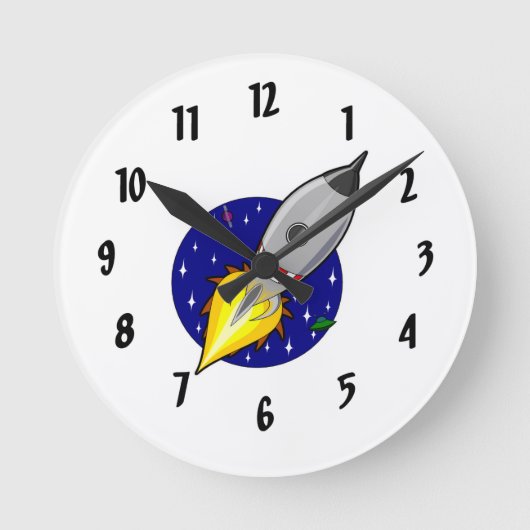 Rocket Ship Wall Clock Ronde Klok (Voorkant)