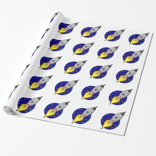 Rocket Ship Wrapping Paper Cadeaupapier (Uitgerold)