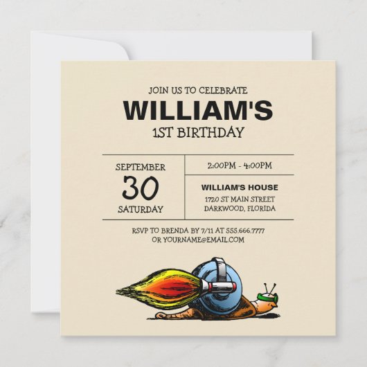 Rocket Snail Birthday Uitnodiging (Voorkant)