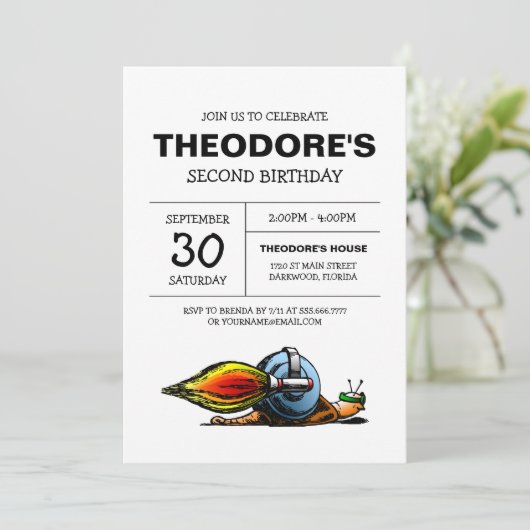Rocket Snail Birthday Uitnodiging (Staand voorkant)