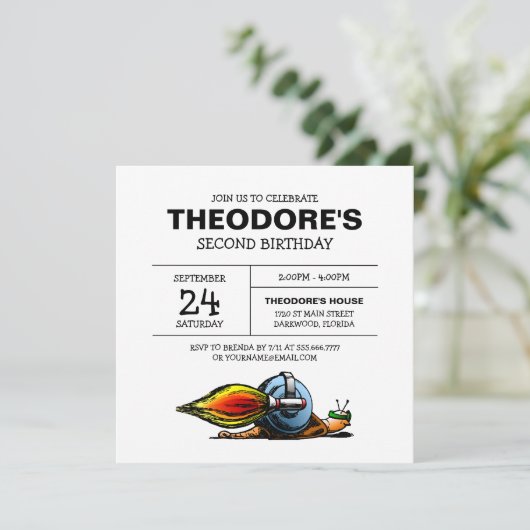 Rocket Snail Birthday Uitnodiging (Staand voorkant)