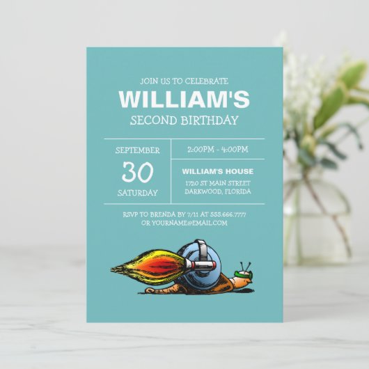 Rocket Snail Birthday Uitnodiging (Staand voorkant)