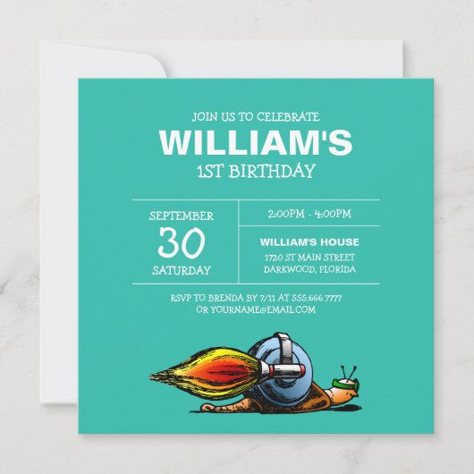 Rocket Snail Birthday Uitnodiging (Voorkant)