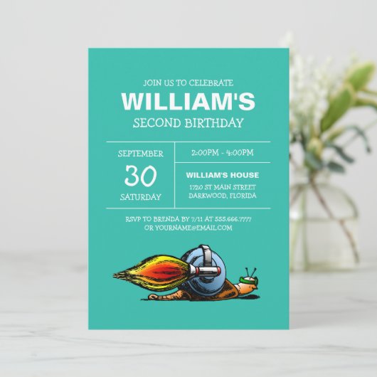 Rocket Snail Birthday Uitnodiging (Staand voorkant)