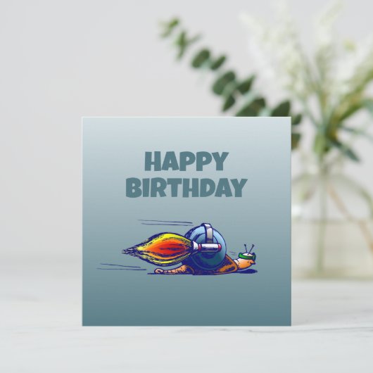 Rocket Snail Flat Birthday Kaart (Staand voorkant)