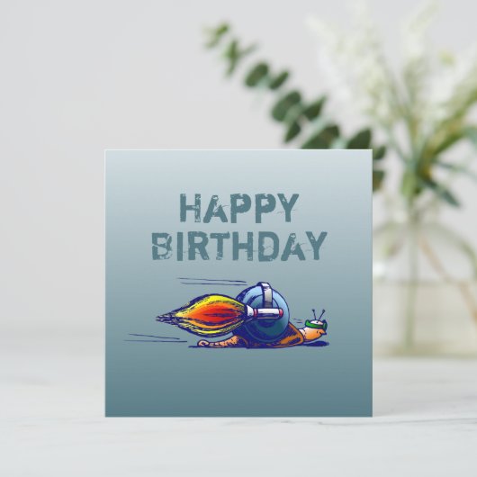 Rocket Snail Flat Birthday Kaart (Staand voorkant)