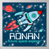 Rocket space boys blue red personalized poster (Voorkant)