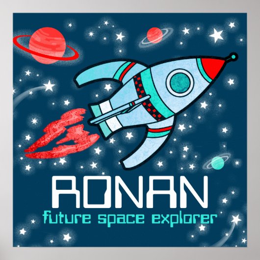 Rocket space boys blue red personalized poster (Voorkant)