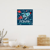 Rocket space boys blue red personalized poster (Keuken)