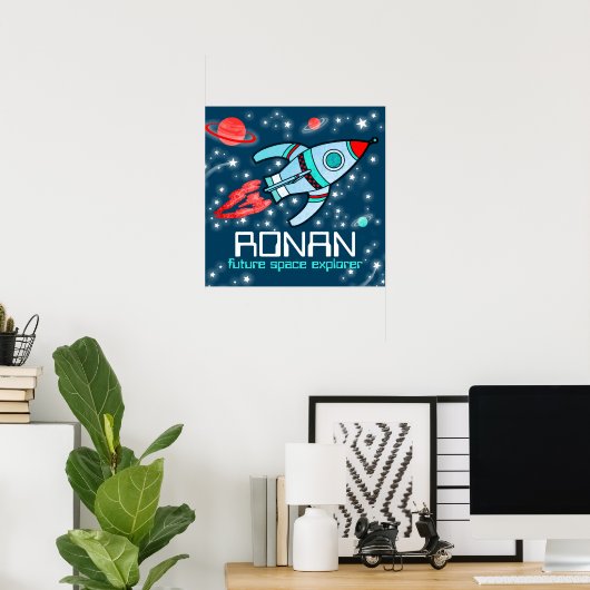 Rocket space boys blue red personalized poster (Thuiskantoor)