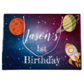 Rocket Space Galaxy 1e verjaardagsfeestje Groot Cadeauzakje (Voorkant)