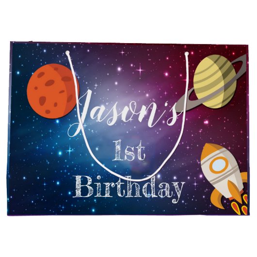 Rocket Space Galaxy 1e verjaardagsfeestje Groot Cadeauzakje (Achterkant)