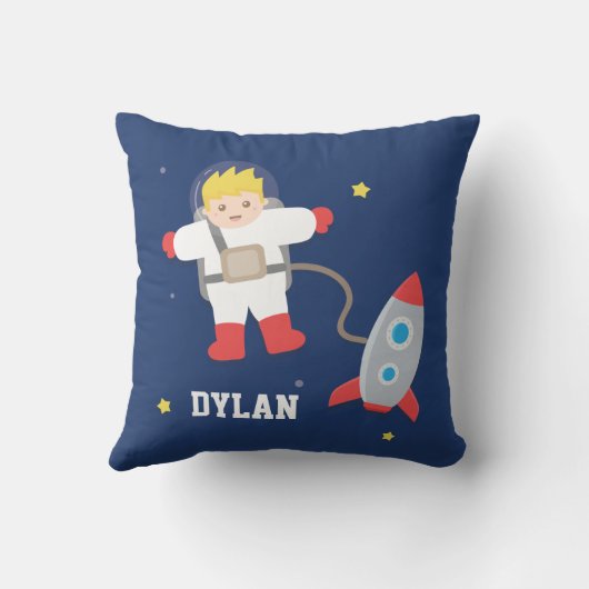 Rocket Space Little Blonde Astronaut Boys Room Kussen (Achterkant)