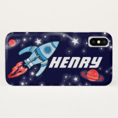Rocket space navy, gepersonaliseerde naam iphone c Case-Mate iPhone case (Achterkant (horizontaal))