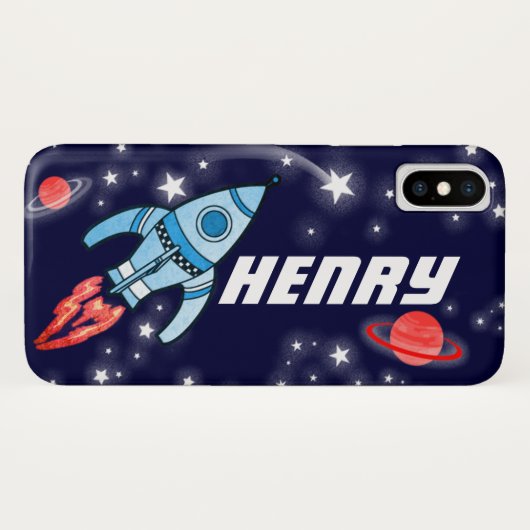 Rocket space navy, gepersonaliseerde naam iphone c Case-Mate iPhone case (Achterkant (horizontaal))