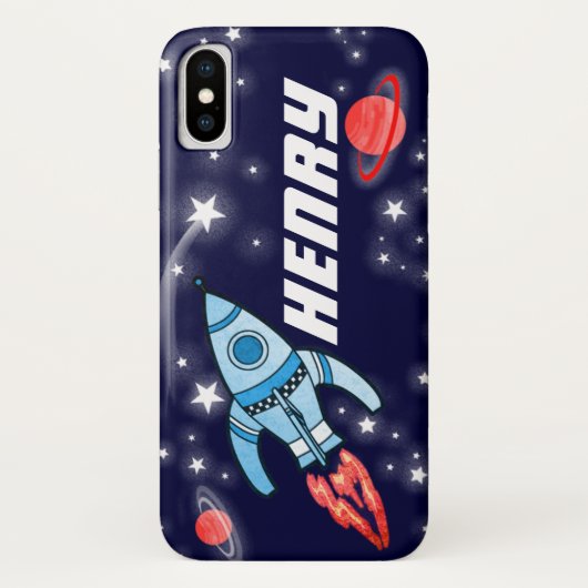 Rocket space navy, gepersonaliseerde naam iphone c Case-Mate iPhone case (Achterkant)