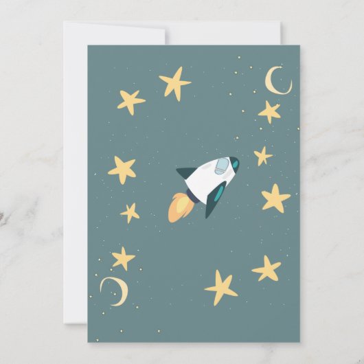 Rocket Space Stars drive by Baby shower Invitation Kaart (Achterkant)