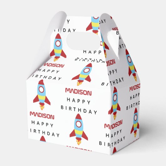 Rocket Spaceship Lancering Custom Name Birthday Bedankdoosjes (Achterkant)