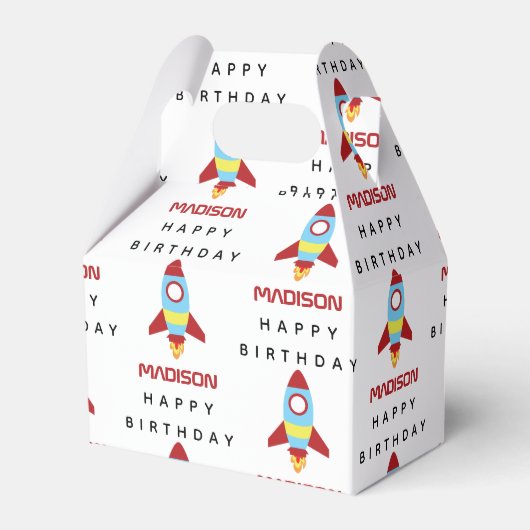 Rocket Spaceship Lancering Custom Name Birthday Bedankdoosjes (Voorkant Zijde)
