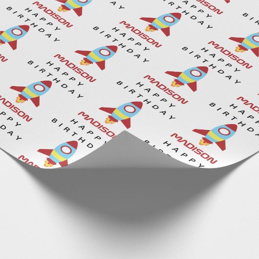 Rocket Spaceship Lancering Custom Name Birthday Cadeaupapier (Hoek)