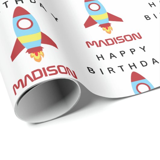 Rocket Spaceship Lancering Custom Name Birthday Cadeaupapier (Rol Hoek)