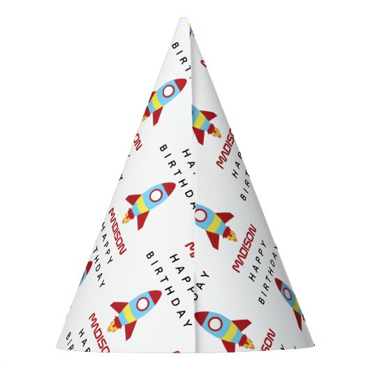 Rocket Spaceship Lancering Custom Name Birthday Feesthoedjes (Achterkant)