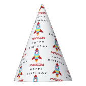 Rocket Spaceship Lancering Custom Name Birthday Feesthoedjes (Voorkant)
