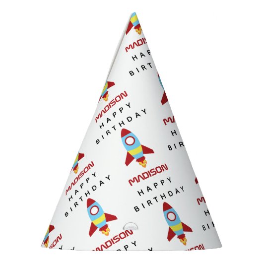 Rocket Spaceship Lancering Custom Name Birthday Feesthoedjes (Links)