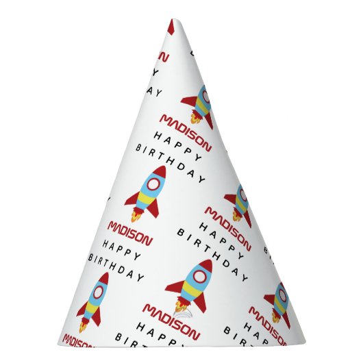 Rocket Spaceship Lancering Custom Name Birthday Feesthoedjes (Rechts)