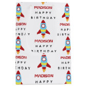 Rocket Spaceship Lancering Custom Name Birthday Medium Cadeauzakje (Voorkant)